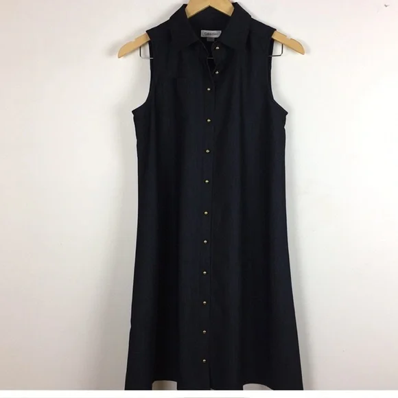 Calvin Klein Denim Flare Button Down Dress - Picture 1 of 3